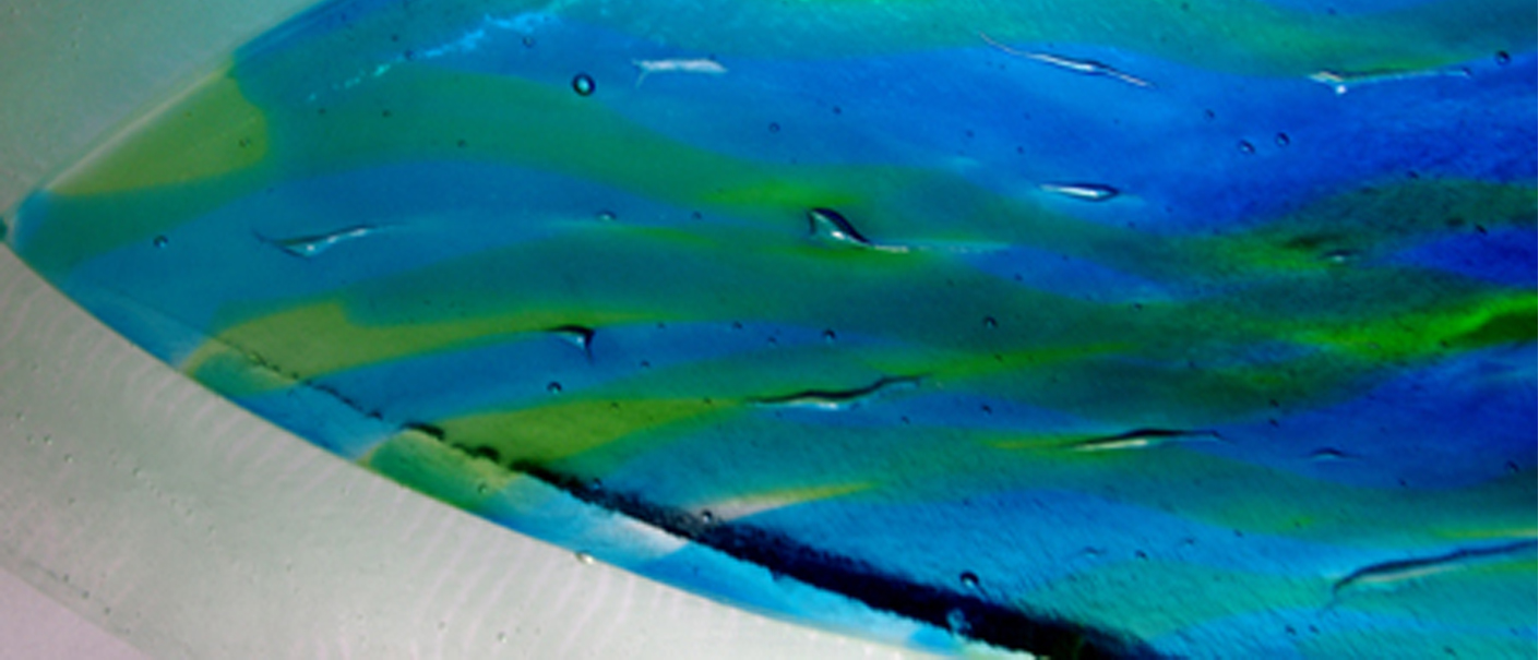 Malibu 2 blue and green streaked fused glass