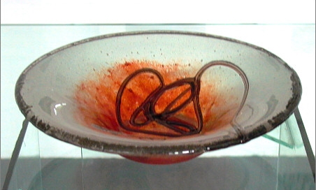 fused glass bowl with clear and red