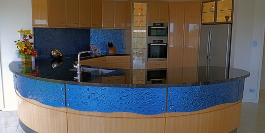 Slumped glass Splash Back & curved Panelling
