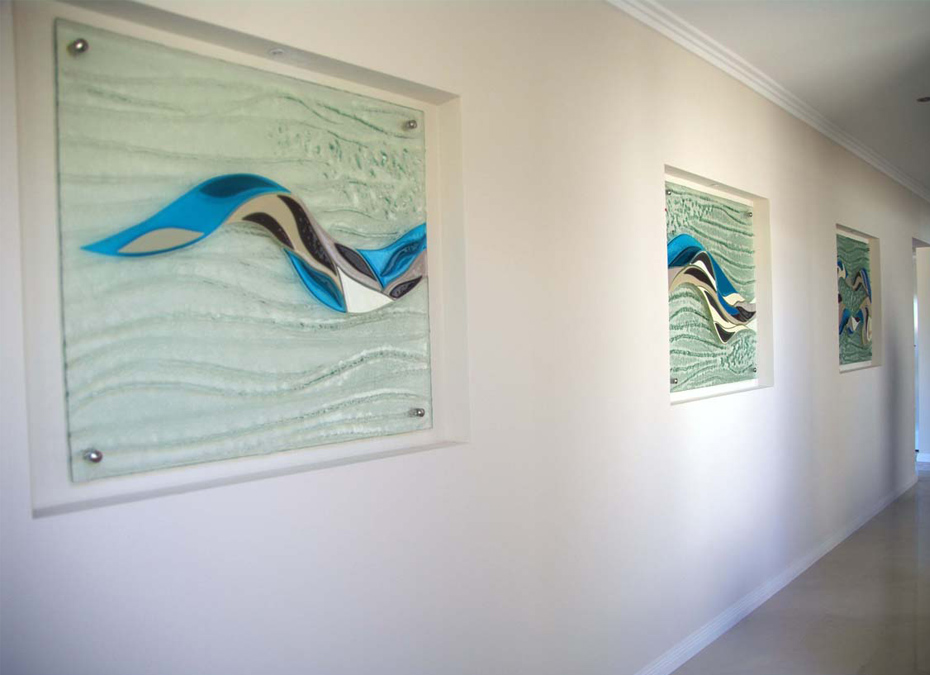 Textured Glass Wall Art Slumped colour Fused feature hallway
