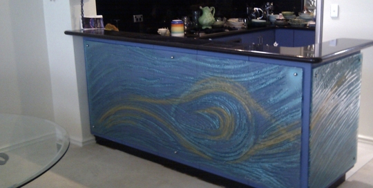 Textured slumped glass painted panelling