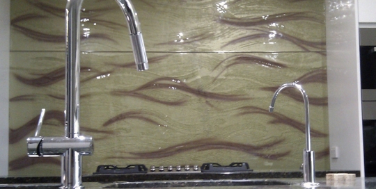 Textured Painted glass kitchen Splash back