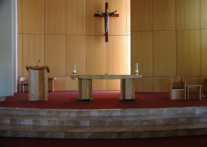 church alter with crucifix above