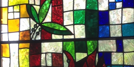 brightly coloured stained glass window