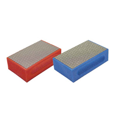 Diamond abrasive hand pads in red and blue