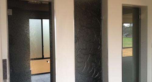 slumped glass shower screen