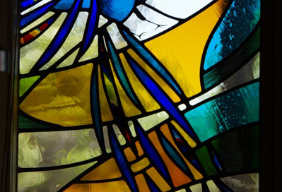 blue bird stained glass window