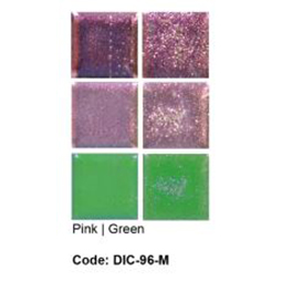 six tiles of pink green dichroic glass