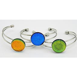 silver bangles with dichroic fused glass pendants