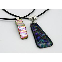 two necklaces with dichroic fused glass pendants