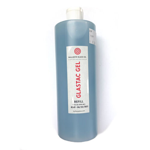 a large refill bottle of blue liquid with label saying Gelastac Gel.