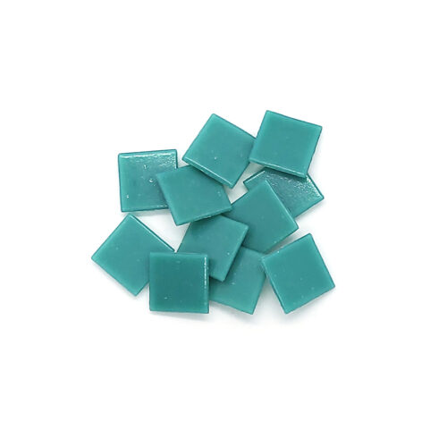 teal 20mm glass mosaic with flat finish tiles in pile on white background