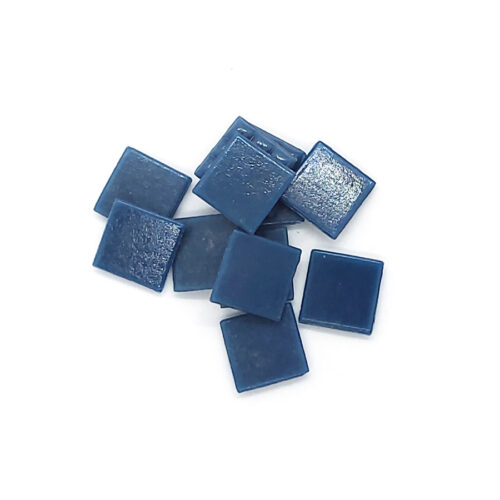 dark blue 20mm glass mosaic with flat finish tiles in pile on white background