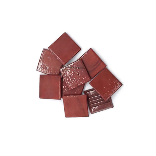 brown red 20mm glass mosaic with flat finish tiles in pile on white background