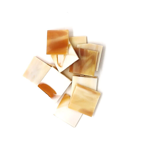 white and caramel vision glass tiles for mosaics in small pile of ten