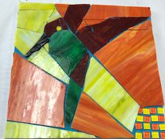 completed glass mosaic of hummingbird