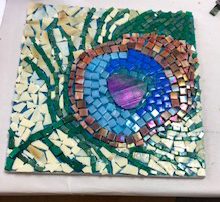 completed glass mosaic of peacock feather