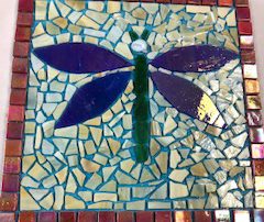 completed glass mosaic of dragonfly
