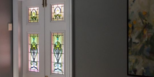 Federation stained glass door panels inside heritage house