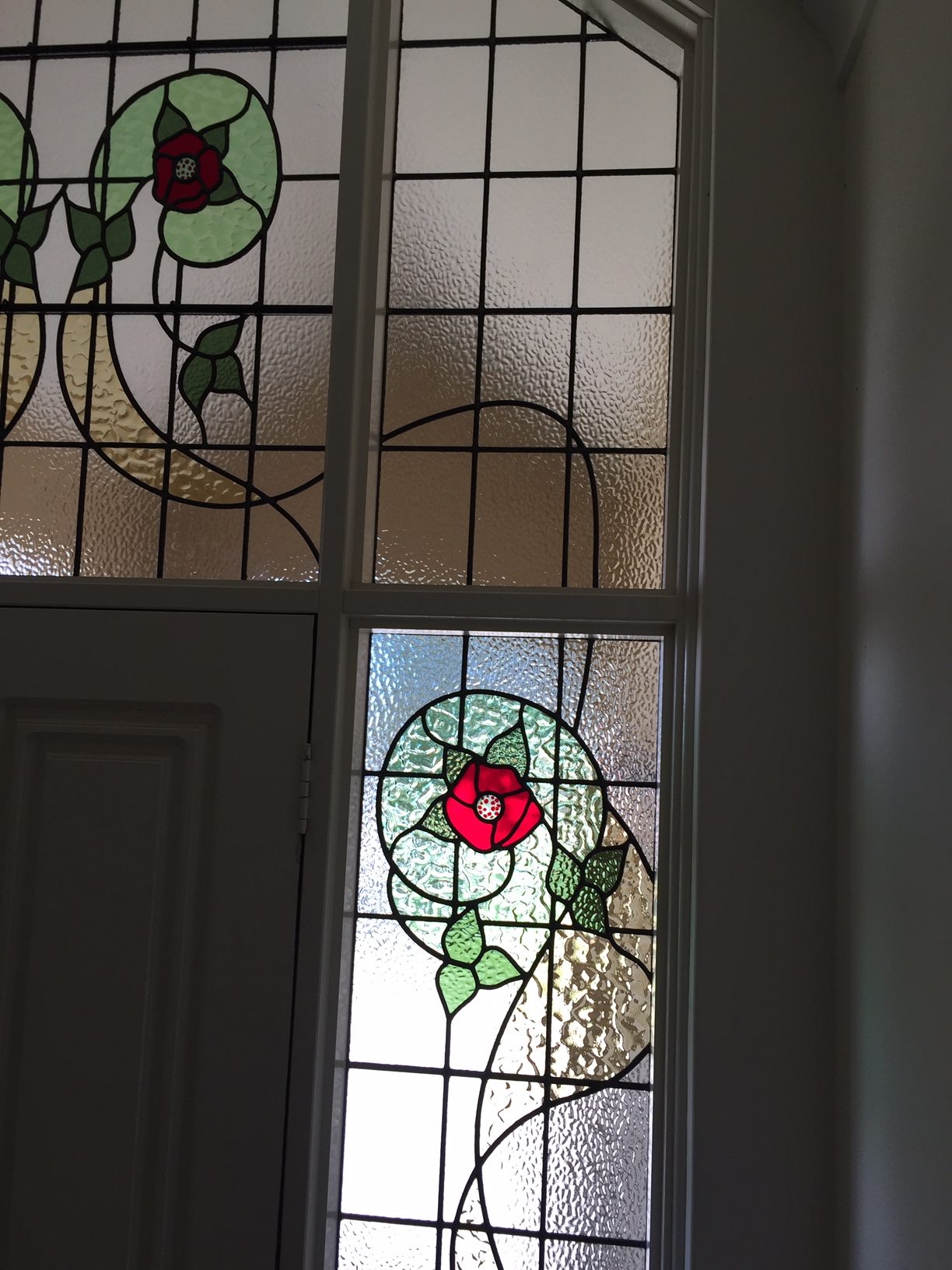 federation door surround panel with rose stained glass design