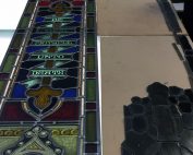 one leadlight panel assembled with a second being placed