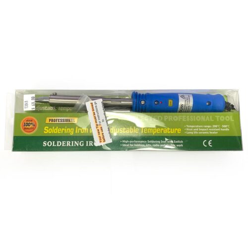 80W temperature controlled soldering iron in box packaging which includes text with features