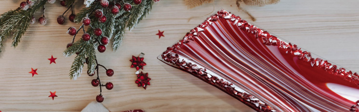 christmas scene with peppermint candy cane dish