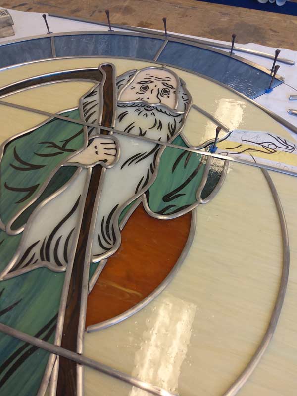 father time stained glass cut and painted