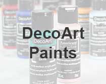 button with faded image of paints and text "decoart paints"