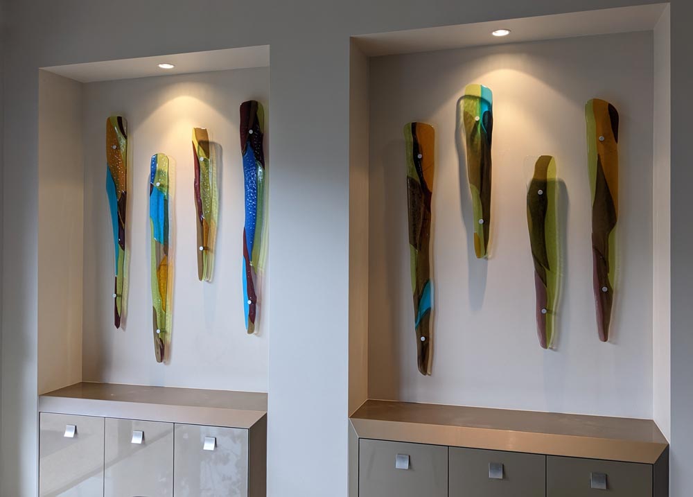 dining room with fused glass icicles as feature wall art