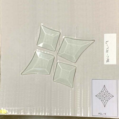 diagram of bevel in four pointed star cluster shrink wrapped to cardboard